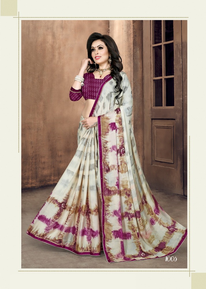 Urvi By Hanuman Prints 1001 To 1008 Series Indian Traditional Wear Collection Beautiful Stylish Fancy Colorful Party Wear & Occasional Wear White Silk Printed Sarees At Wholesale Price