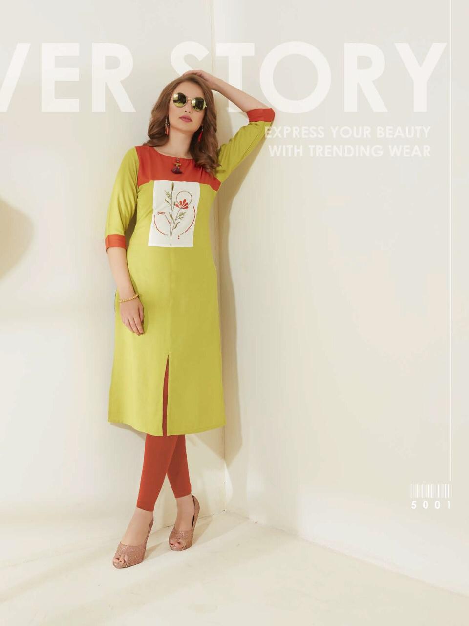 Vaarahi Vol-5 By Amore 5001 To 5008 Series Beautiful Colorful Stylish Fancy Casual Wear & Ethnic Wear Rayon Printed & Embroidered Kurtis At Wholesale Price