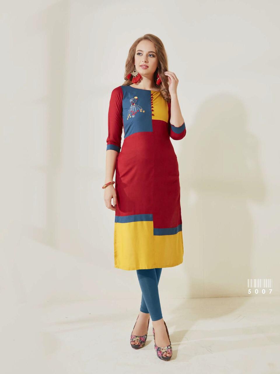 Vaarahi Vol-5 By Amore 5001 To 5008 Series Beautiful Colorful Stylish Fancy Casual Wear & Ethnic Wear Rayon Printed & Embroidered Kurtis At Wholesale Price