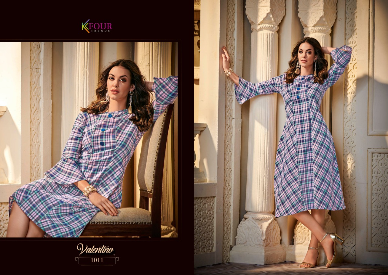 Valentino By Kfour Trends 1011 To 1017 Series Beautiful Colorful Stylish Fancy Casual Wear & Ethnic Wear & Ready To Wear Rayon Flex Printed Kurtis At Wholesale Price