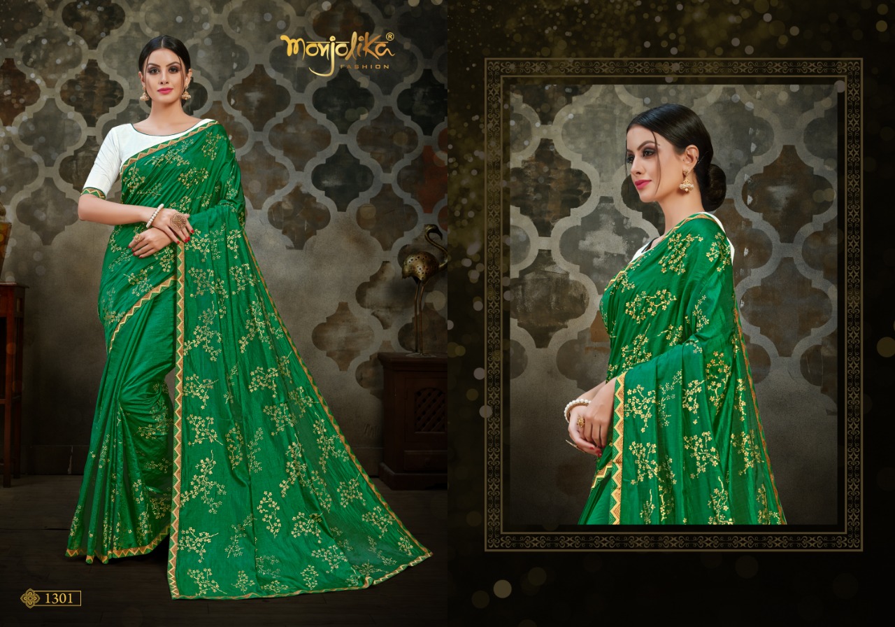 Vartika Vol-13 By Monjolika 1301 To 1308 Series Indian Traditional Wear Collection Beautiful Stylish Fancy Colorful Party Wear & Ethnic Wear Two Tone Silk Printed Sarees At Wholesale Price