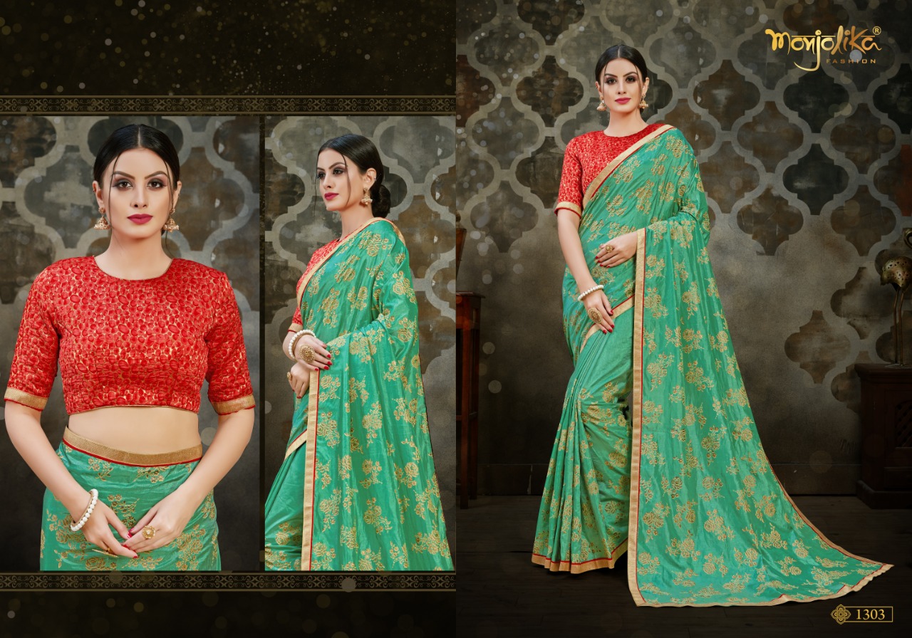 Vartika Vol-13 By Monjolika 1301 To 1308 Series Indian Traditional Wear Collection Beautiful Stylish Fancy Colorful Party Wear & Ethnic Wear Two Tone Silk Printed Sarees At Wholesale Price