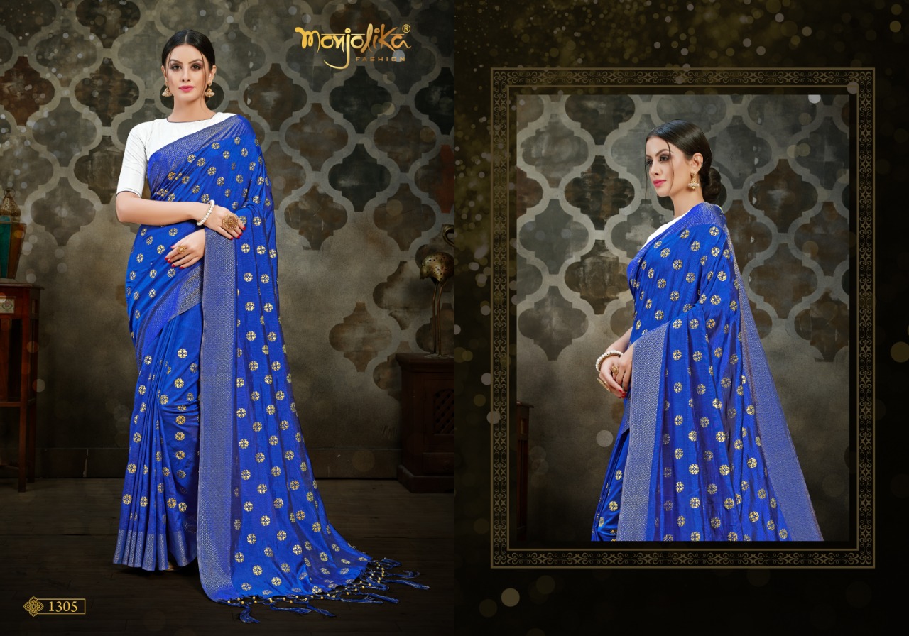Vartika Vol-13 By Monjolika 1301 To 1308 Series Indian Traditional Wear Collection Beautiful Stylish Fancy Colorful Party Wear & Ethnic Wear Two Tone Silk Printed Sarees At Wholesale Price