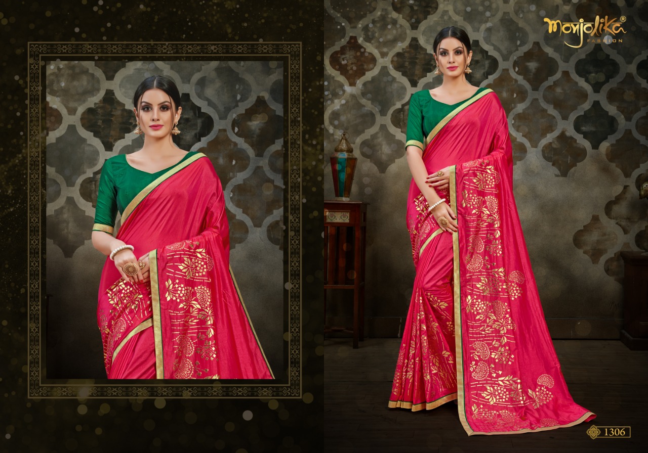 Vartika Vol-13 By Monjolika 1301 To 1308 Series Indian Traditional Wear Collection Beautiful Stylish Fancy Colorful Party Wear & Ethnic Wear Two Tone Silk Printed Sarees At Wholesale Price