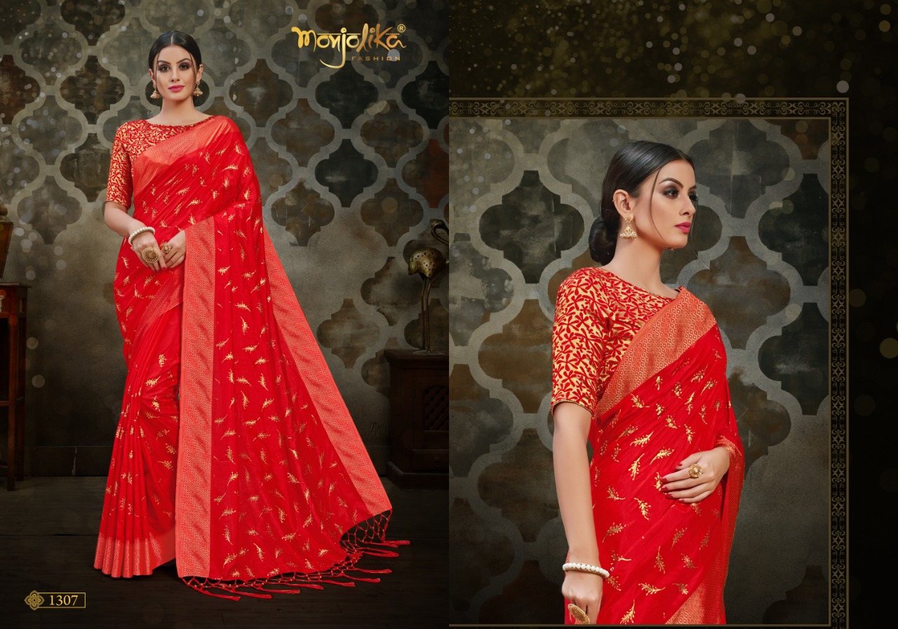 Vartika Vol-13 By Monjolika 1301 To 1308 Series Indian Traditional Wear Collection Beautiful Stylish Fancy Colorful Party Wear & Ethnic Wear Two Tone Silk Printed Sarees At Wholesale Price