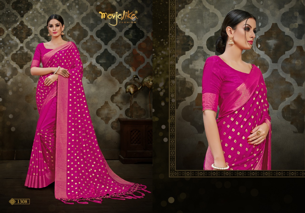 Vartika Vol-13 By Monjolika 1301 To 1308 Series Indian Traditional Wear Collection Beautiful Stylish Fancy Colorful Party Wear & Ethnic Wear Two Tone Silk Printed Sarees At Wholesale Price