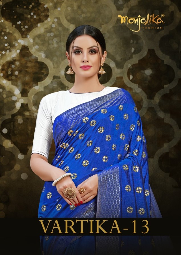 Vartika Vol-13 By Monjolika 1301 To 1308 Series Indian Traditional Wear Collection Beautiful Stylish Fancy Colorful Party Wear & Ethnic Wear Two Tone Silk Printed Sarees At Wholesale Price