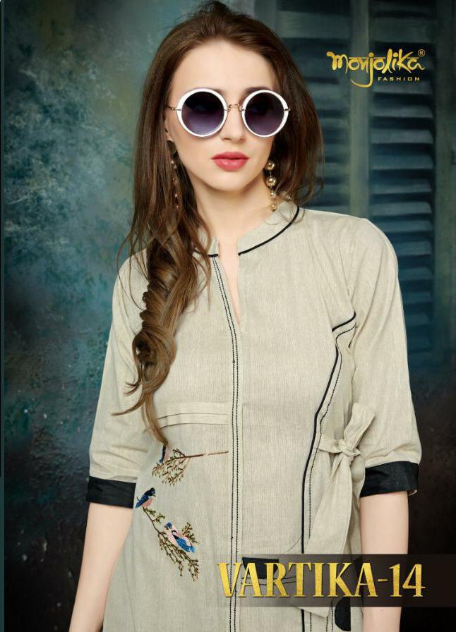 Vartika Vol-14 By Monjolika 1401 To 1407 Series Beautiful Colorful Stylish Fancy Party Wear & Ethnic Wear & Ready To Wear Khadi Cotton Kurtis At Wholesale Price