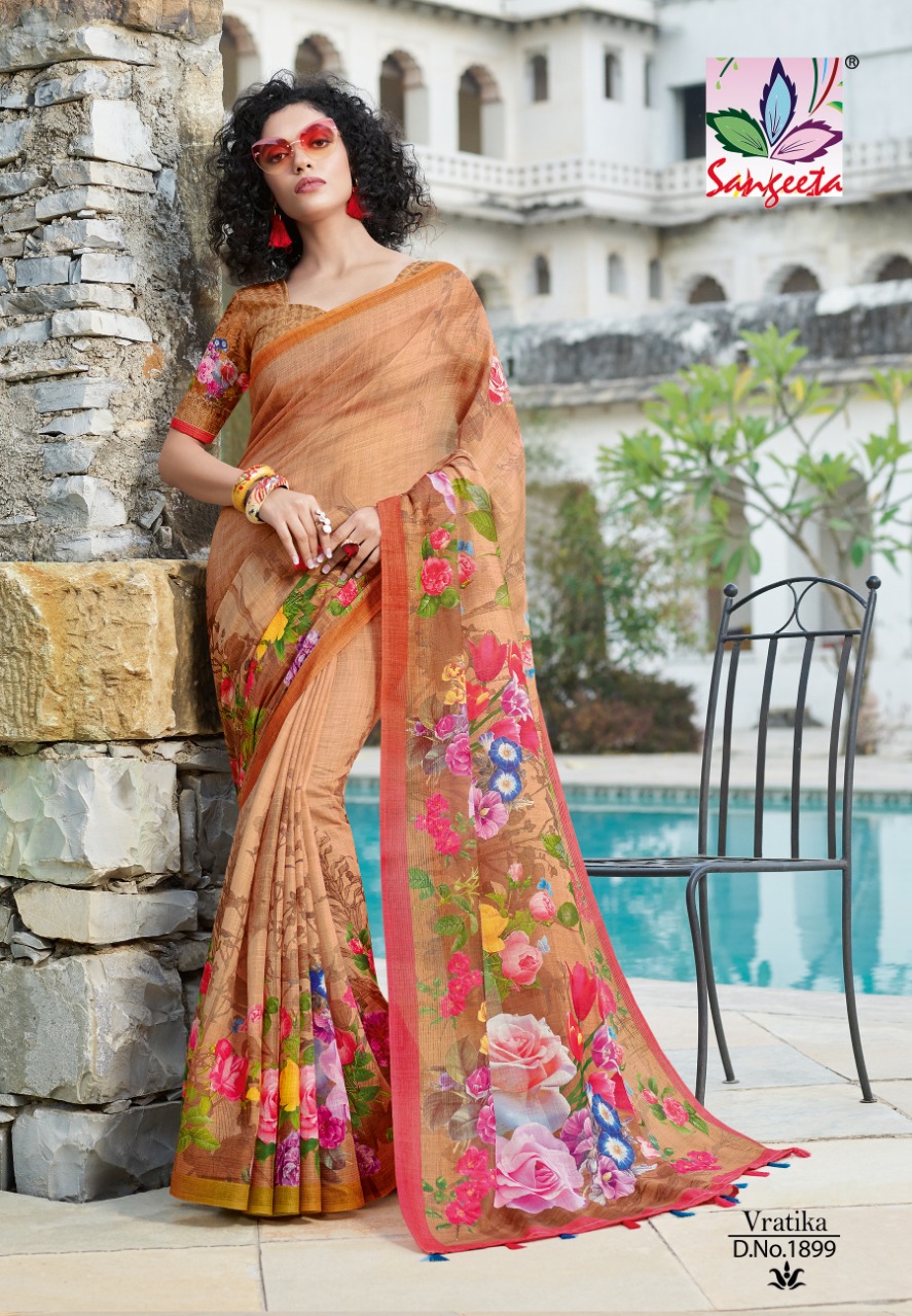 Vartika By Sangeeta 1888 To 1905 Series Indian Traditional Wear Collection Beautiful Stylish Fancy Colorful Party Wear & Occasional Wear Linen Cotton Sarees At Wholesale Price