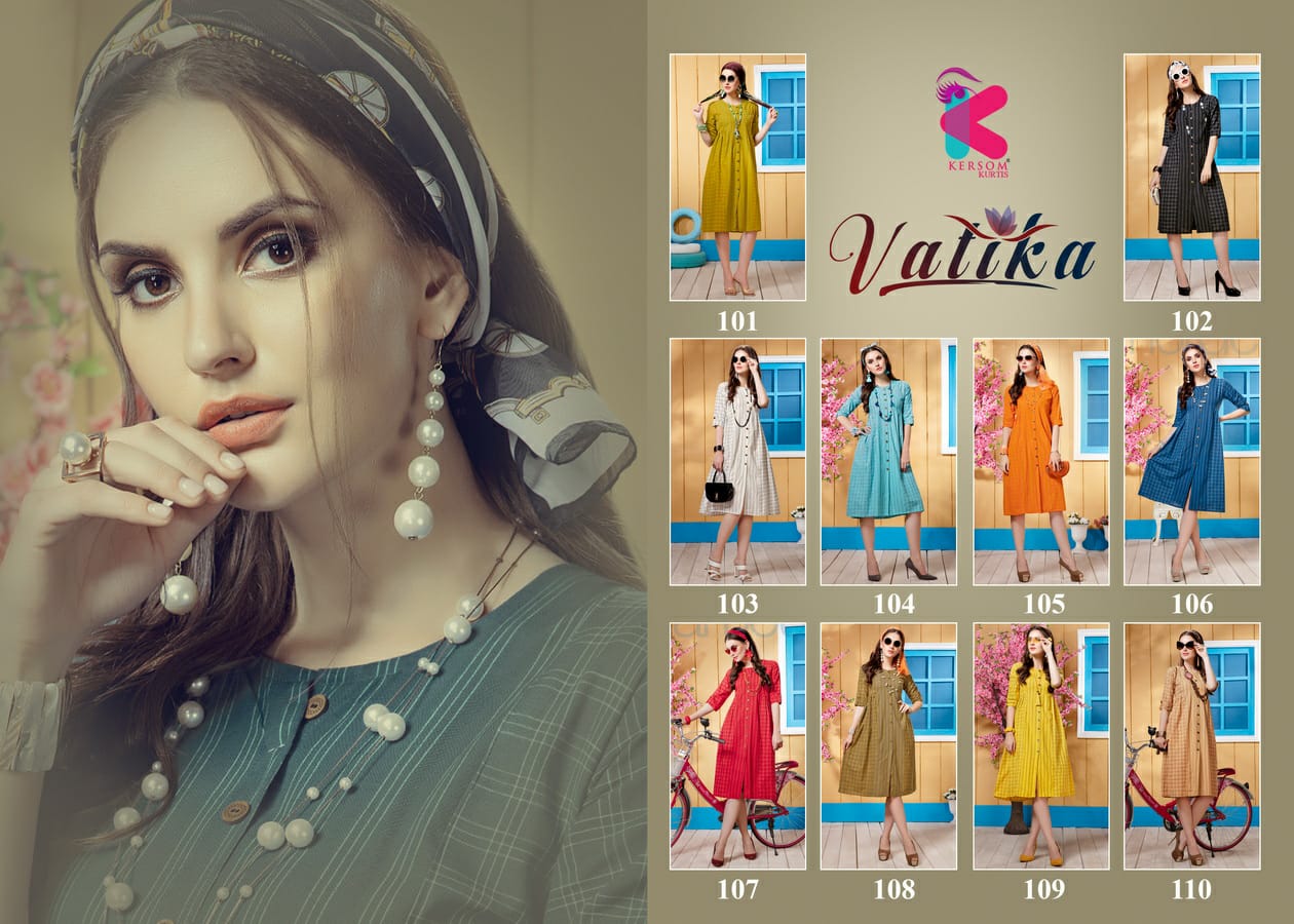 Vatika By Kersom 101 To 110 Series Beautiful Stylish Fancy Colorful Casual Wear & Ethnic Wear & Ready To Wear Heavy Cotton Lining Kurtis At Wholesale Price