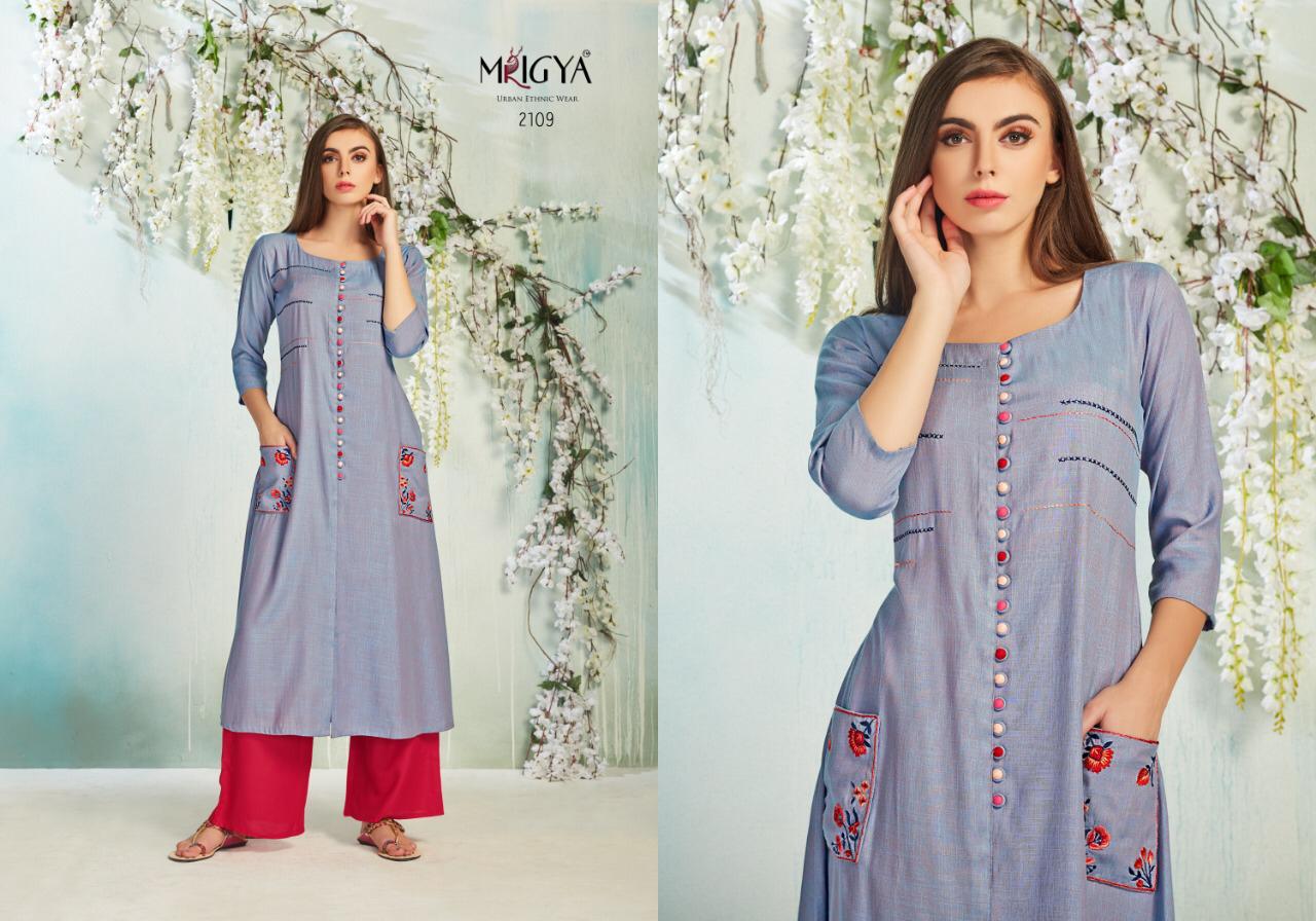 Veda-3 By Mrigya 2108 To 2115 Series Beautiful Colorful Stylish Fancy Casual Wear & Ethnic Wear & Ready To Wear Rayon Printed Kurtis At Wholesale Price
