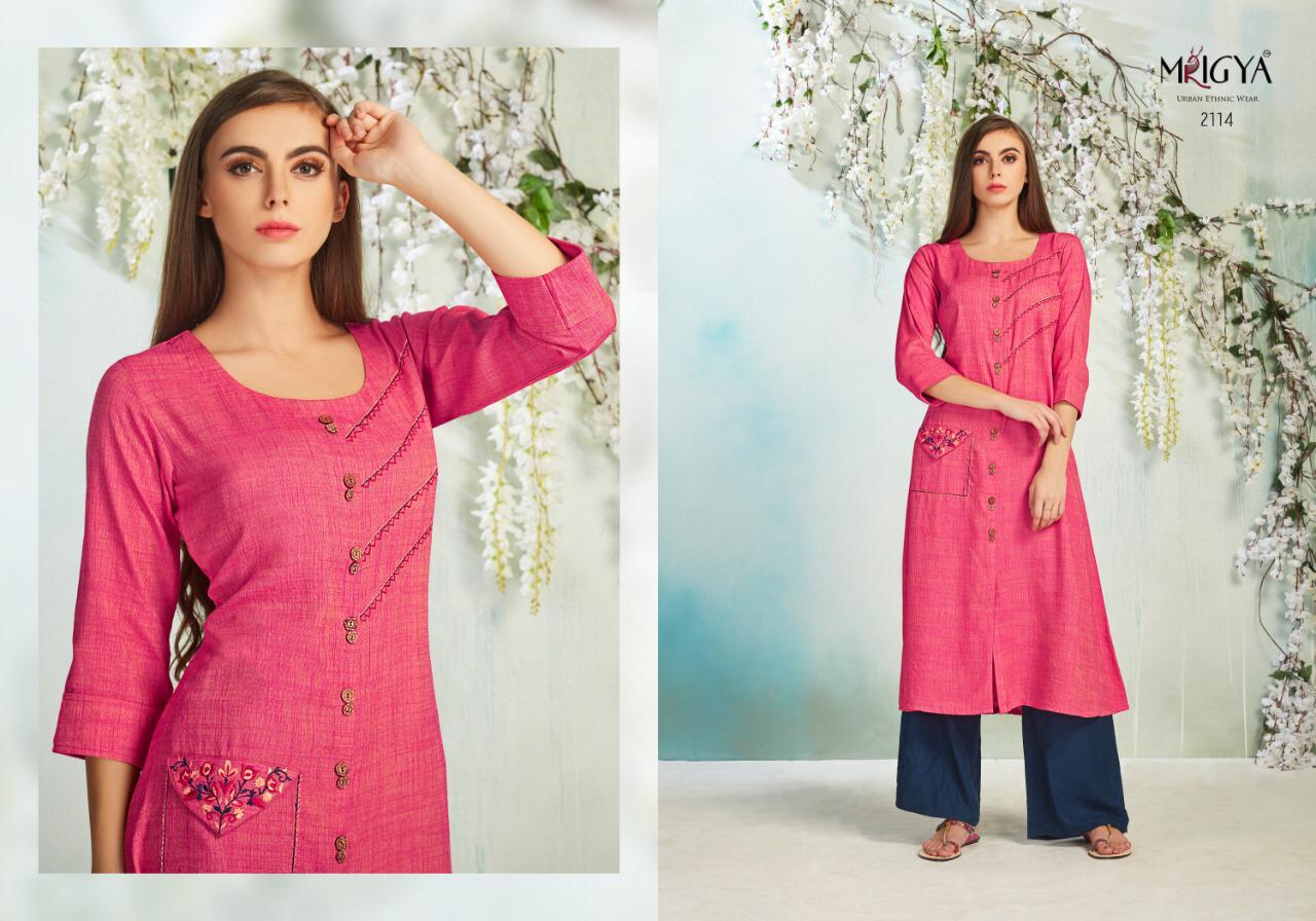 Veda-3 By Mrigya 2108 To 2115 Series Beautiful Colorful Stylish Fancy Casual Wear & Ethnic Wear & Ready To Wear Rayon Printed Kurtis At Wholesale Price
