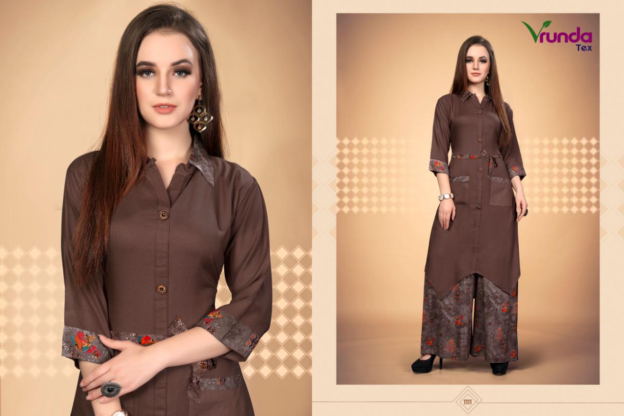 Vedanshi By Vrunda Tex 1111 To 1115 Series Designer Beautiful Stylish Fancy Colorful Party Wear & Ethnic Wear & Ready To Wear Rayon Digital Printed Kurtis With Bottom At Wholesale Price