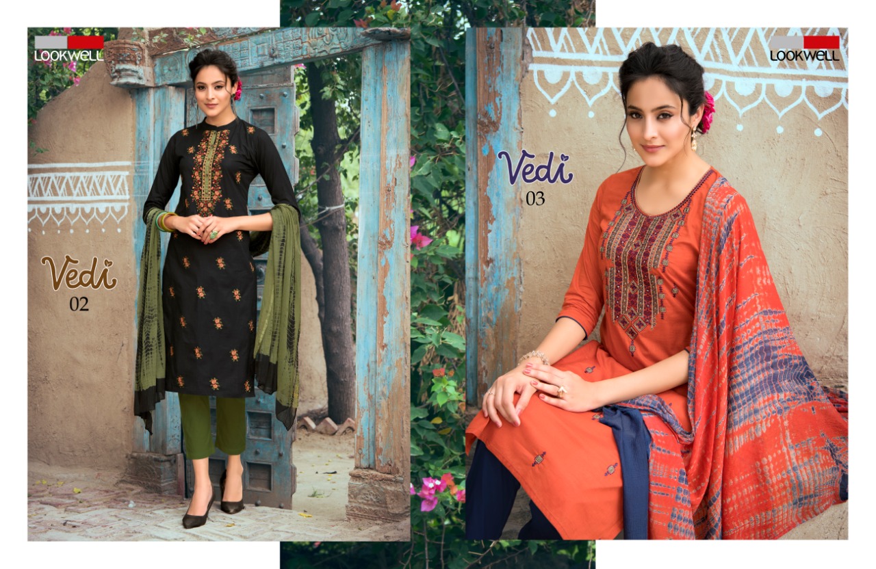 Vedi By Lookwell 01 To 06 Series Suits Beautiful Stylish Fancy Colorful Designer Party Wear & Ethnic Wear Pure Cotton Embroidered Dresses At Wholesale Price