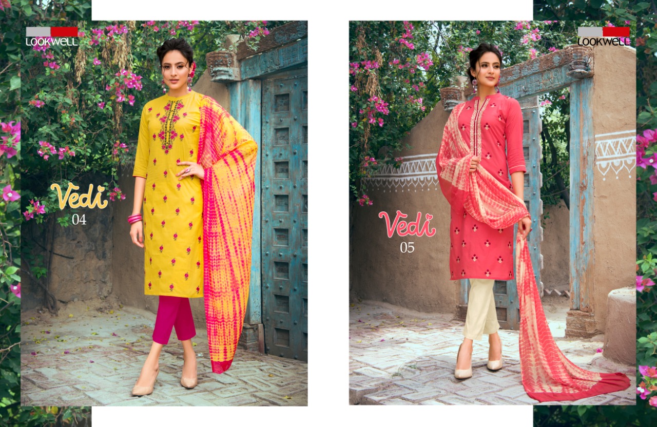 Vedi By Lookwell 01 To 06 Series Suits Beautiful Stylish Fancy Colorful Designer Party Wear & Ethnic Wear Pure Cotton Embroidered Dresses At Wholesale Price