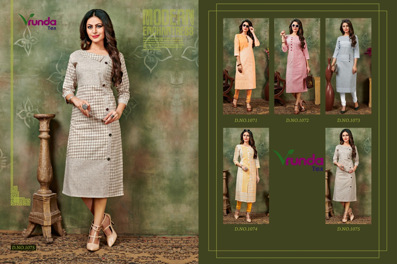Veena By Vrunda Tex 1071 To 1075 Series Beautiful Colorful Stylish Fancy Party Wear & Ethnic Wear & Ready To Wear Heavy Cotton Kurtis At Wholesale Price