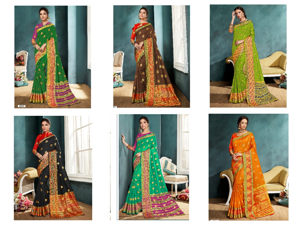 Veer Zara By Shangrila 1001 To 1006 Series Indian Traditional Wear Collection Beautiful Stylish Fancy Colorful Party Wear & Occasional Wear Weaving Printed Sarees At Wholesale Price