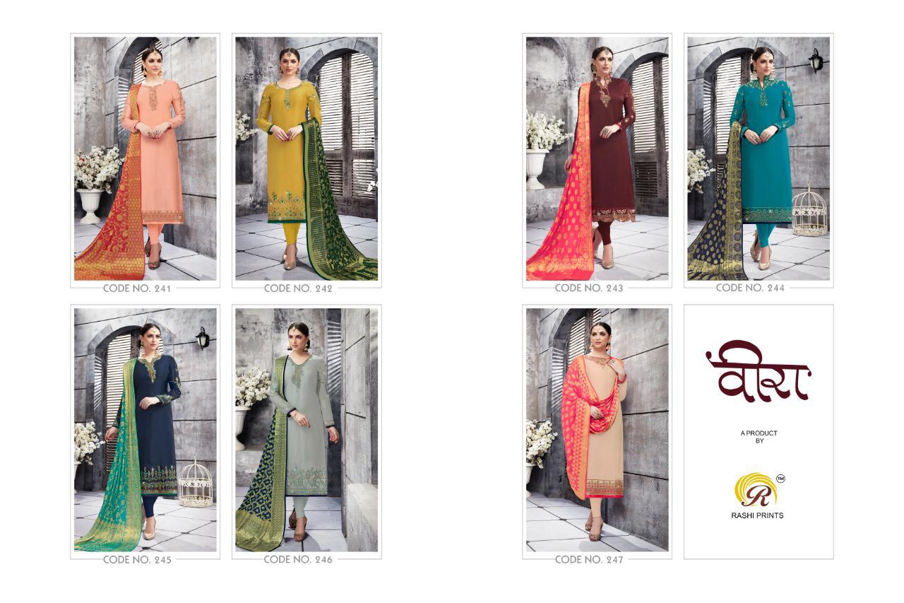 Veera By Rashi Prints 241 To 247 Series Designer Festive Suits Collection Beautiful Stylish Fancy Colorful Party Wear & Occasional Wear Satin Georgette Dresses At Wholesale Price