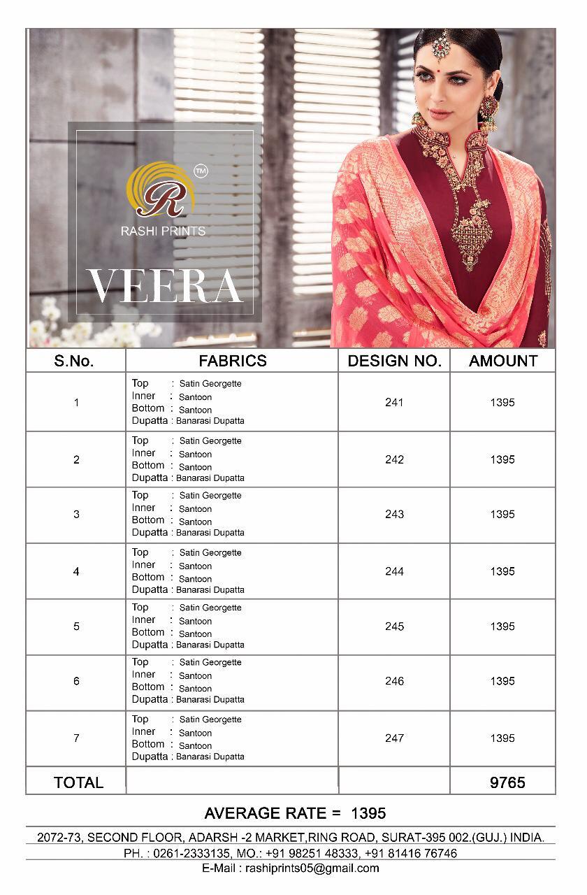 Veera By Rashi Prints 241 To 247 Series Designer Festive Suits Collection Beautiful Stylish Fancy Colorful Party Wear & Occasional Wear Satin Georgette Dresses At Wholesale Price