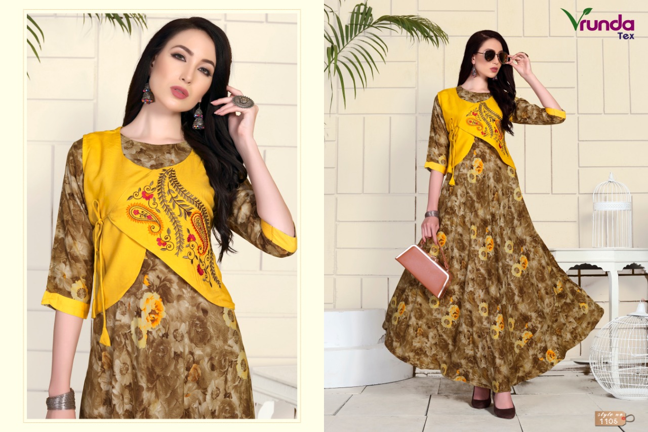 Voilet By Vrunda Tex 1104 To 1107 Beautiful Stylish Fancy Colorful Casual Wear & Ethnic Wear & Ready To Wear Heavy Rayon Printed And Rayon Koti With Hand Work Kurtis At Wholesale Price