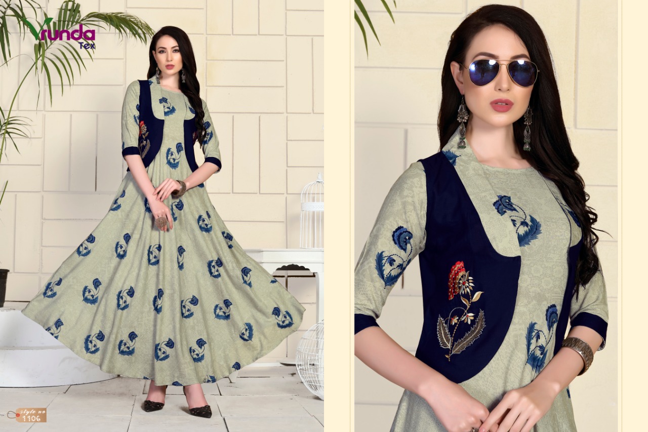 Voilet By Vrunda Tex 1104 To 1107 Beautiful Stylish Fancy Colorful Casual Wear & Ethnic Wear & Ready To Wear Heavy Rayon Printed And Rayon Koti With Hand Work Kurtis At Wholesale Price