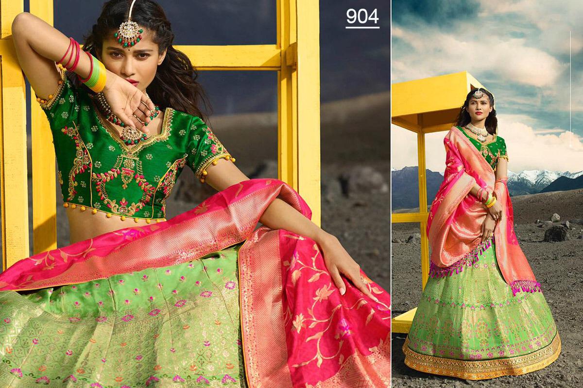 Virasat Vol-1 By Sanjana Designer 901 To 913 Series Bridal Wear Collection Beautiful Stylish Colorful Fancy Party Wear & Occasional Wear Pure Silk Jacquard Lehengas At Wholesale Price