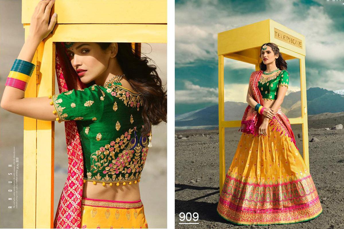 Virasat Vol-1 By Sanjana Designer 901 To 913 Series Bridal Wear Collection Beautiful Stylish Colorful Fancy Party Wear & Occasional Wear Pure Silk Jacquard Lehengas At Wholesale Price