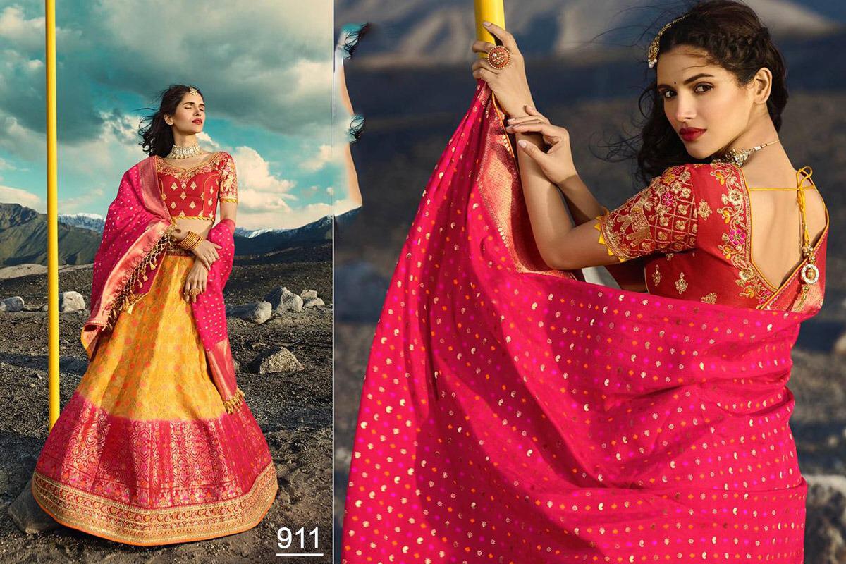 Virasat Vol-1 By Sanjana Designer 901 To 913 Series Bridal Wear Collection Beautiful Stylish Colorful Fancy Party Wear & Occasional Wear Pure Silk Jacquard Lehengas At Wholesale Price
