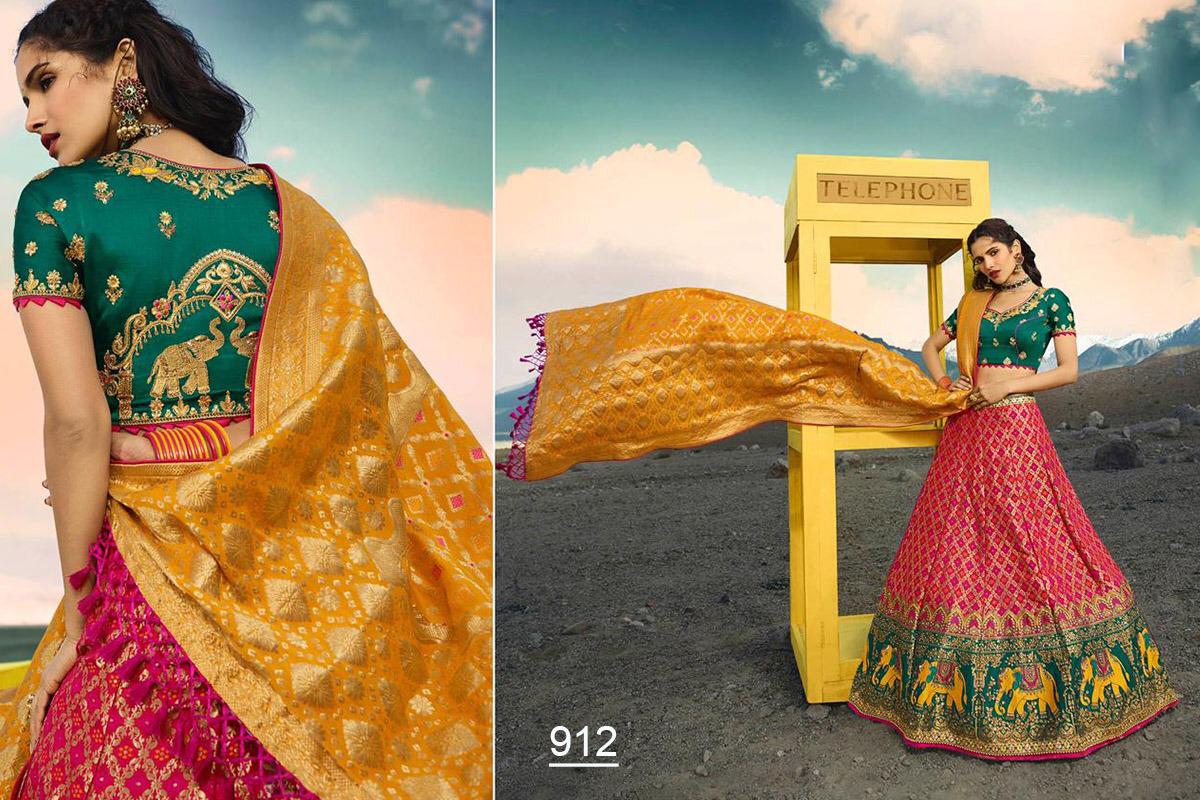 Virasat Vol-1 By Sanjana Designer 901 To 913 Series Bridal Wear Collection Beautiful Stylish Colorful Fancy Party Wear & Occasional Wear Pure Silk Jacquard Lehengas At Wholesale Price