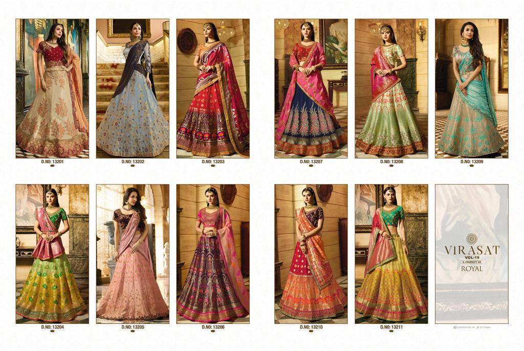 Virasat Vol-19 By Virasat 13201 To 13211 Series Indian Bridal Wear Collection Beautiful Stylish Fancy Colorful Wedding Wear & Occasional Wear Art Silk Embroidered Lehengas At Wholesale Price