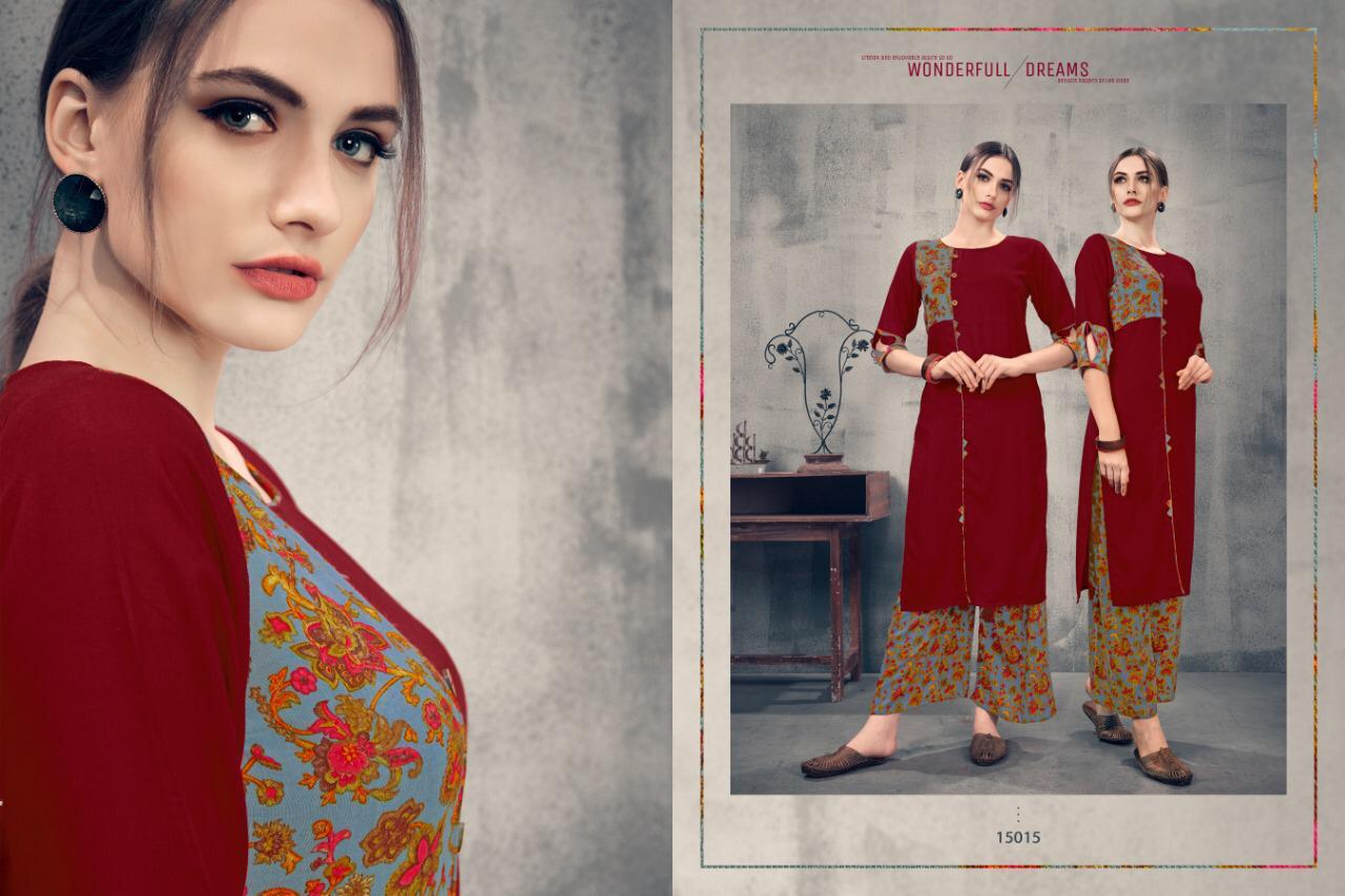 Vision Vol-2 By Amaaya Garments 15015 To 15020 Series Beautiful Stylish Fancy Colorful Casual Wear & Ethnic Wear & Ready To Wear Rayon Dyed Kurtis With Bottom At Wholesale Price