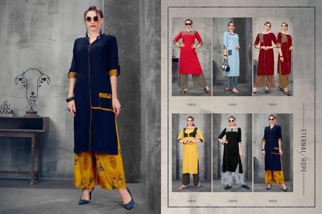 Vision Vol-2 By Amaaya Garments 15015 To 15020 Series Beautiful Stylish Fancy Colorful Casual Wear & Ethnic Wear & Ready To Wear Rayon Dyed Kurtis With Bottom At Wholesale Price