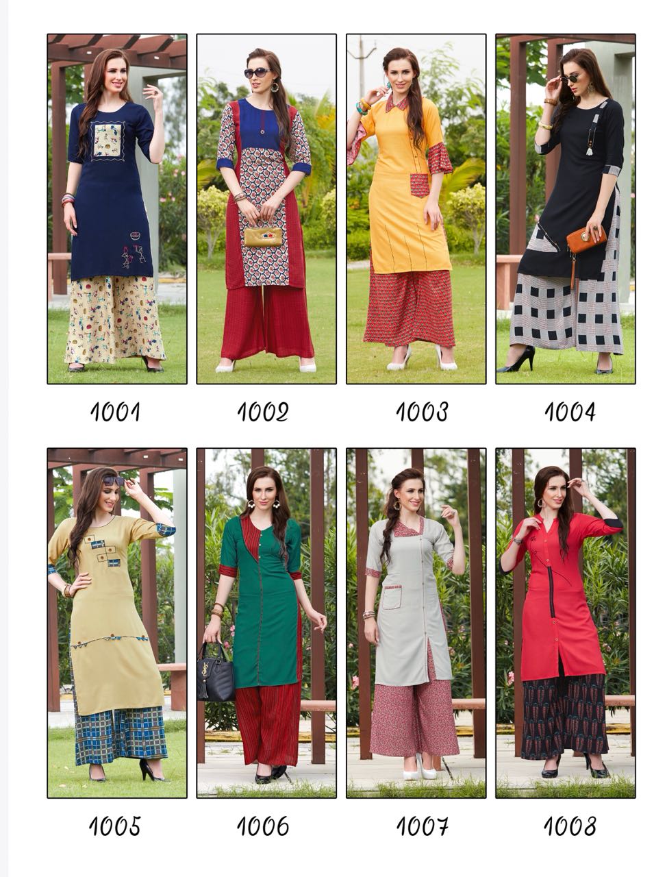 Vision By Amaaya Garments 1001 To 1008 Series Beautiful Colorful Stylish Fancy Casual Wear & Ethnic Wear & Ready To Wear Heavy Rayon Printed Kurtis & Palazzos At Wholesale Price