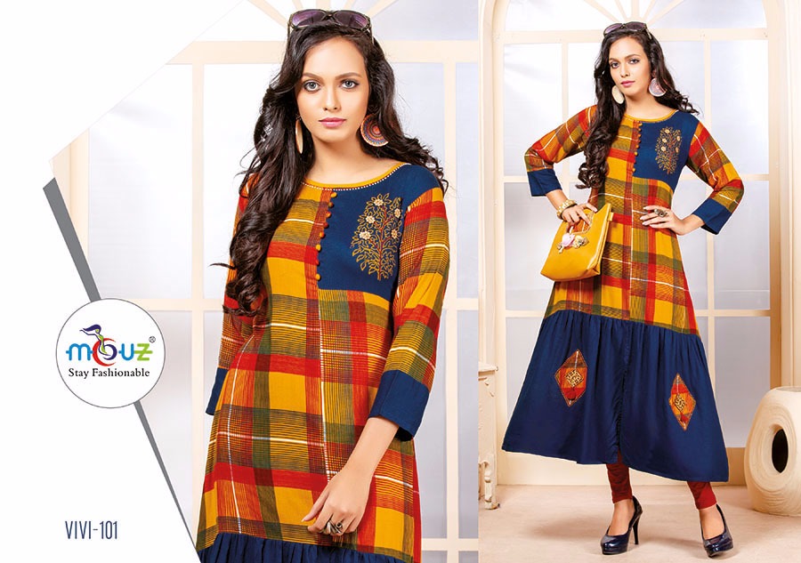 Vivi By Mouz 101 To 107 Series Stylish Fancy Beautiful Colorful Casual Wear & Ethnic Wear Rayon Printed Kurtis At Wholesale Price