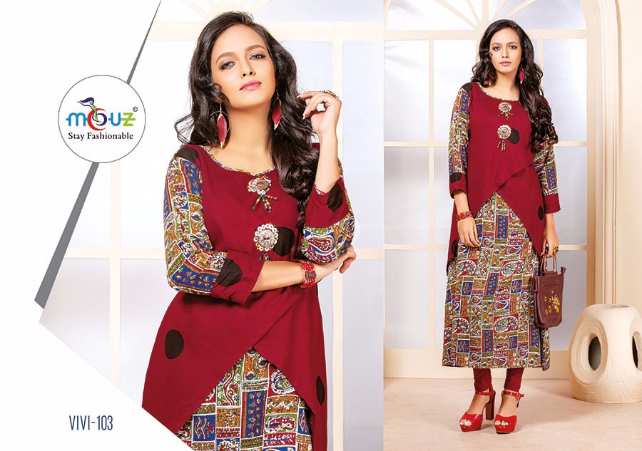 Vivi By Mouz 101 To 107 Series Stylish Fancy Beautiful Colorful Casual Wear & Ethnic Wear Rayon Printed Kurtis At Wholesale Price
