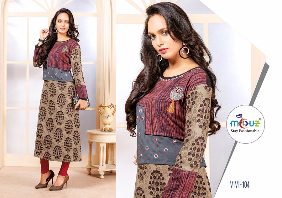 Vivi By Mouz 101 To 107 Series Stylish Fancy Beautiful Colorful Casual Wear & Ethnic Wear Rayon Printed Kurtis At Wholesale Price