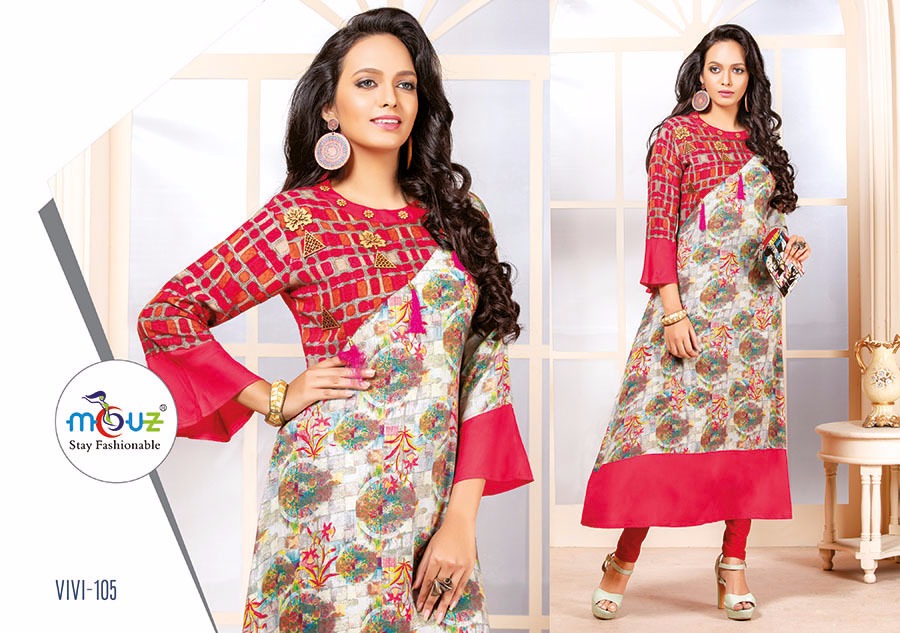 Vivi By Mouz 101 To 107 Series Stylish Fancy Beautiful Colorful Casual Wear & Ethnic Wear Rayon Printed Kurtis At Wholesale Price