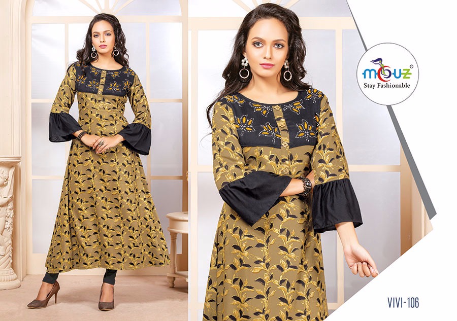 Vivi By Mouz 101 To 107 Series Stylish Fancy Beautiful Colorful Casual Wear & Ethnic Wear Rayon Printed Kurtis At Wholesale Price