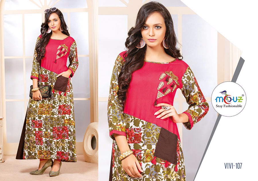 Vivi By Mouz 101 To 107 Series Stylish Fancy Beautiful Colorful Casual Wear & Ethnic Wear Rayon Printed Kurtis At Wholesale Price