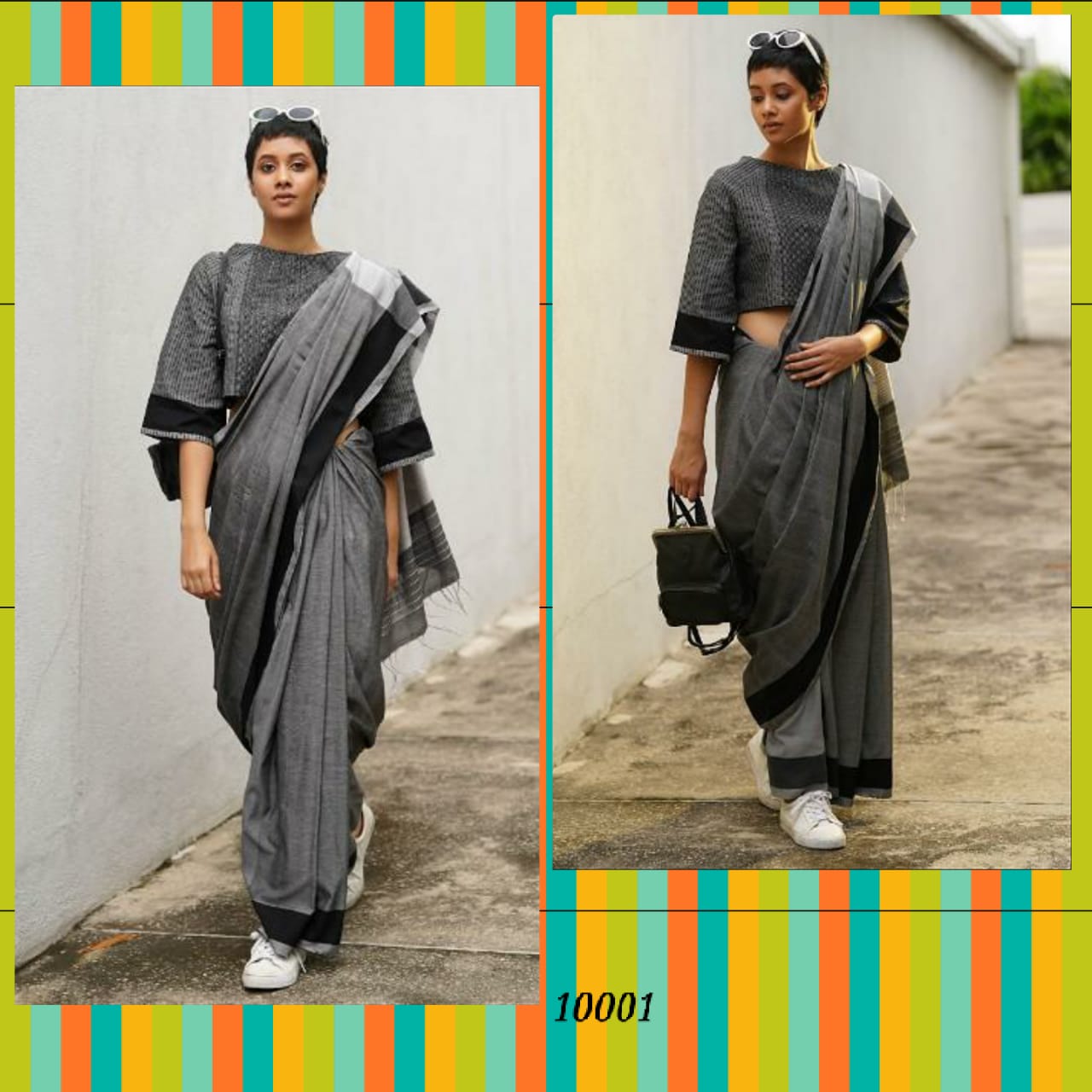 Voguevilla By Waga  10001 To 10009 Series Indian Traditional Wear Collection Beautiful Stylish Fancy Colorful Party Wear & Occasional Wear Linen Cotton Slub Sarees At Wholesale Price