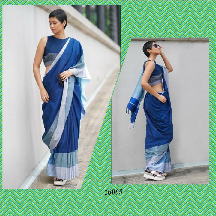 Voguevilla By Waga  10001 To 10009 Series Indian Traditional Wear Collection Beautiful Stylish Fancy Colorful Party Wear & Occasional Wear Linen Cotton Slub Sarees At Wholesale Price