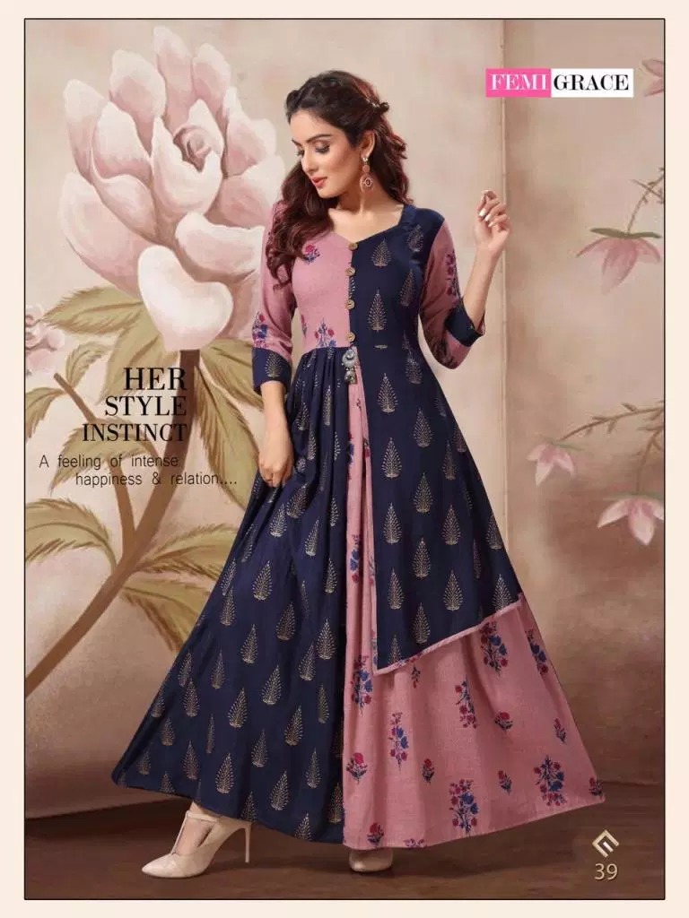 Femigrace Vol-7 By Femigrace 37 To 44 Series Beautiful Colorful Stylish Fancy Casual Wear & Ethnic Wear & Ready To Wear Rayon Printed Gowns At Wholesale Price