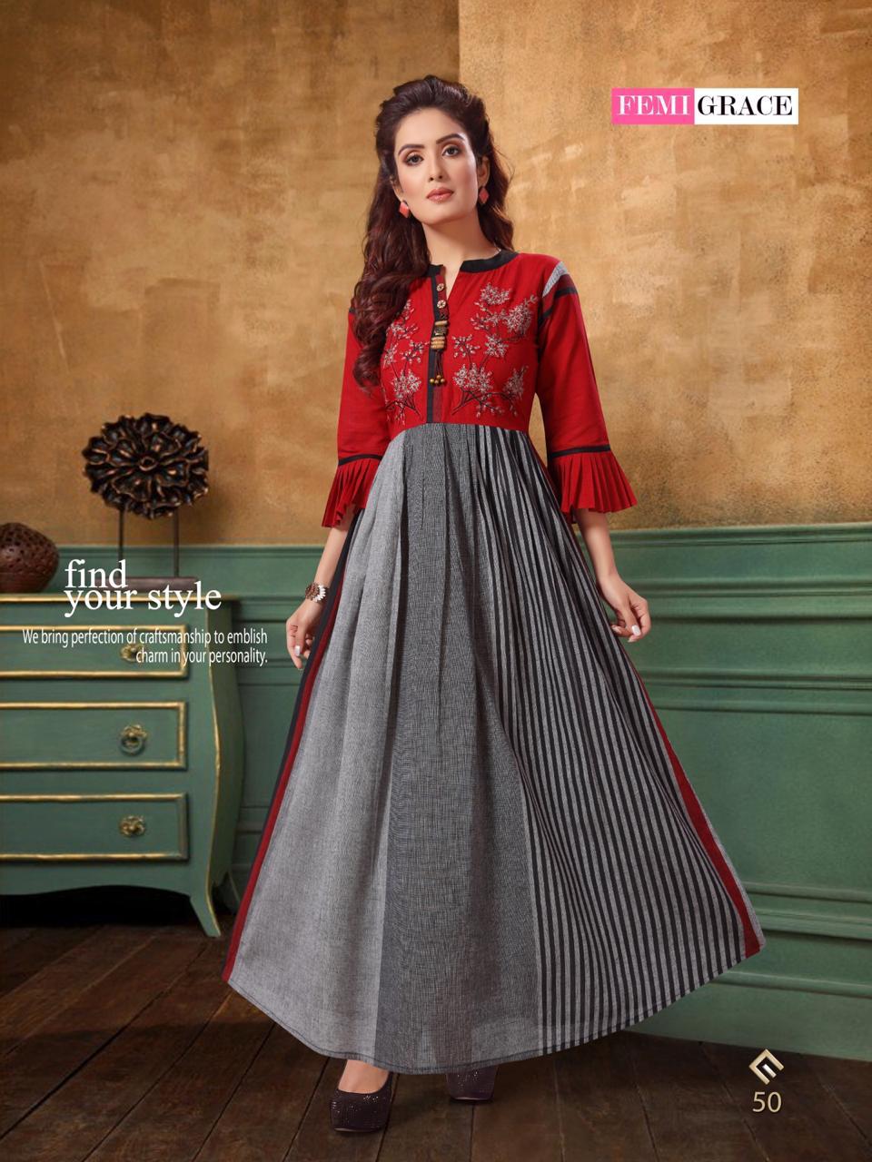 Femigrace Vol-8 By Femigrace 45 To 50 Series Beautiful Colorful Stylish Fancy Casual Wear & Ethnic Wear & Ready To Wear Cotton Printed Gowns At Wholesale Price