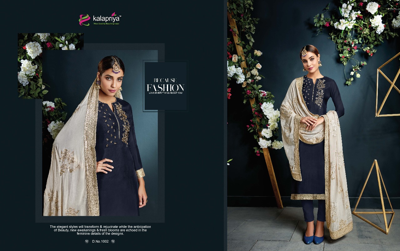 Wedding Diva By Kalapriya 1001 To 1005 Series Designer Festive Suits Collection Beautiful Stylish Fancy Colorful Party Wear & Occasional Wear Pure Upada Silk Embroidered Dresses At Wholesale Price