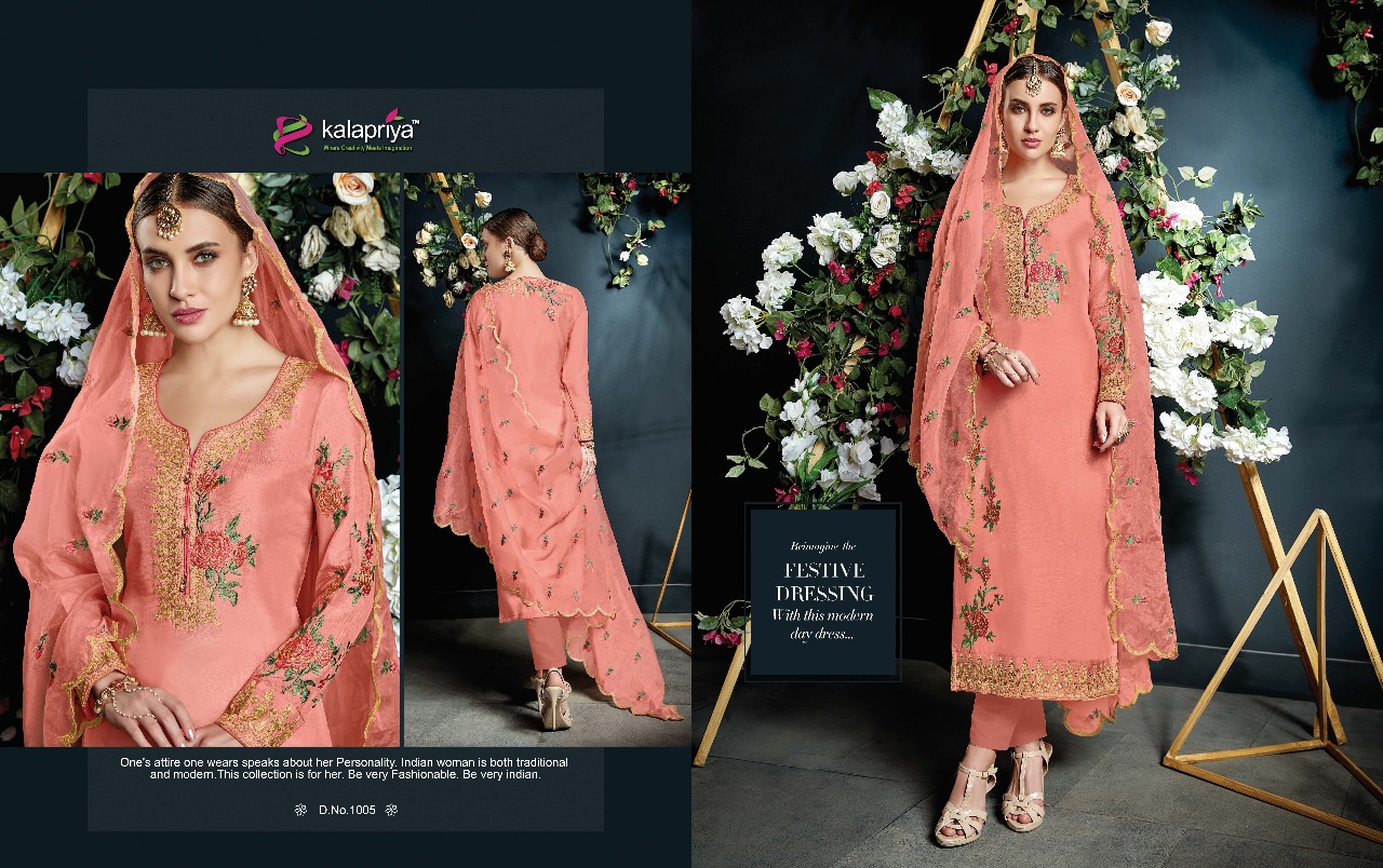 Wedding Diva By Kalapriya 1001 To 1005 Series Designer Festive Suits Collection Beautiful Stylish Fancy Colorful Party Wear & Occasional Wear Pure Upada Silk Embroidered Dresses At Wholesale Price