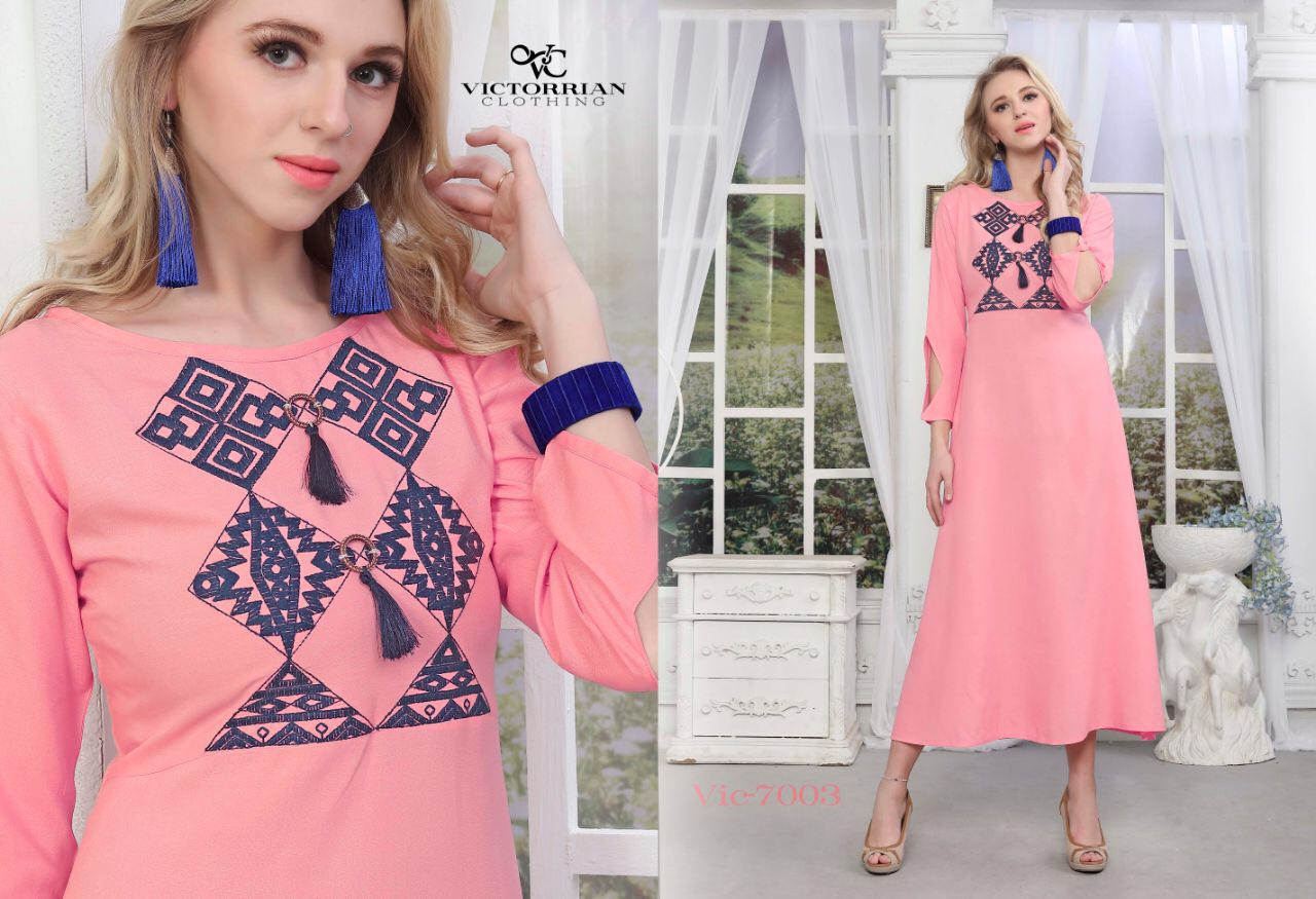 Wings Vol-6 By Victorrian Clothing 7001 To 7006 Series Beautiful Stylish Colorful Fancy Casual Wear & Ethnic Wear Vicscose Rayon Printed Kurtis At Wholesale Price
