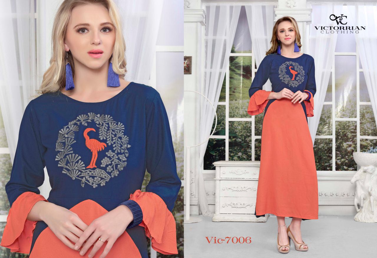 Wings Vol-6 By Victorrian Clothing 7001 To 7006 Series Beautiful Stylish Colorful Fancy Casual Wear & Ethnic Wear Vicscose Rayon Printed Kurtis At Wholesale Price