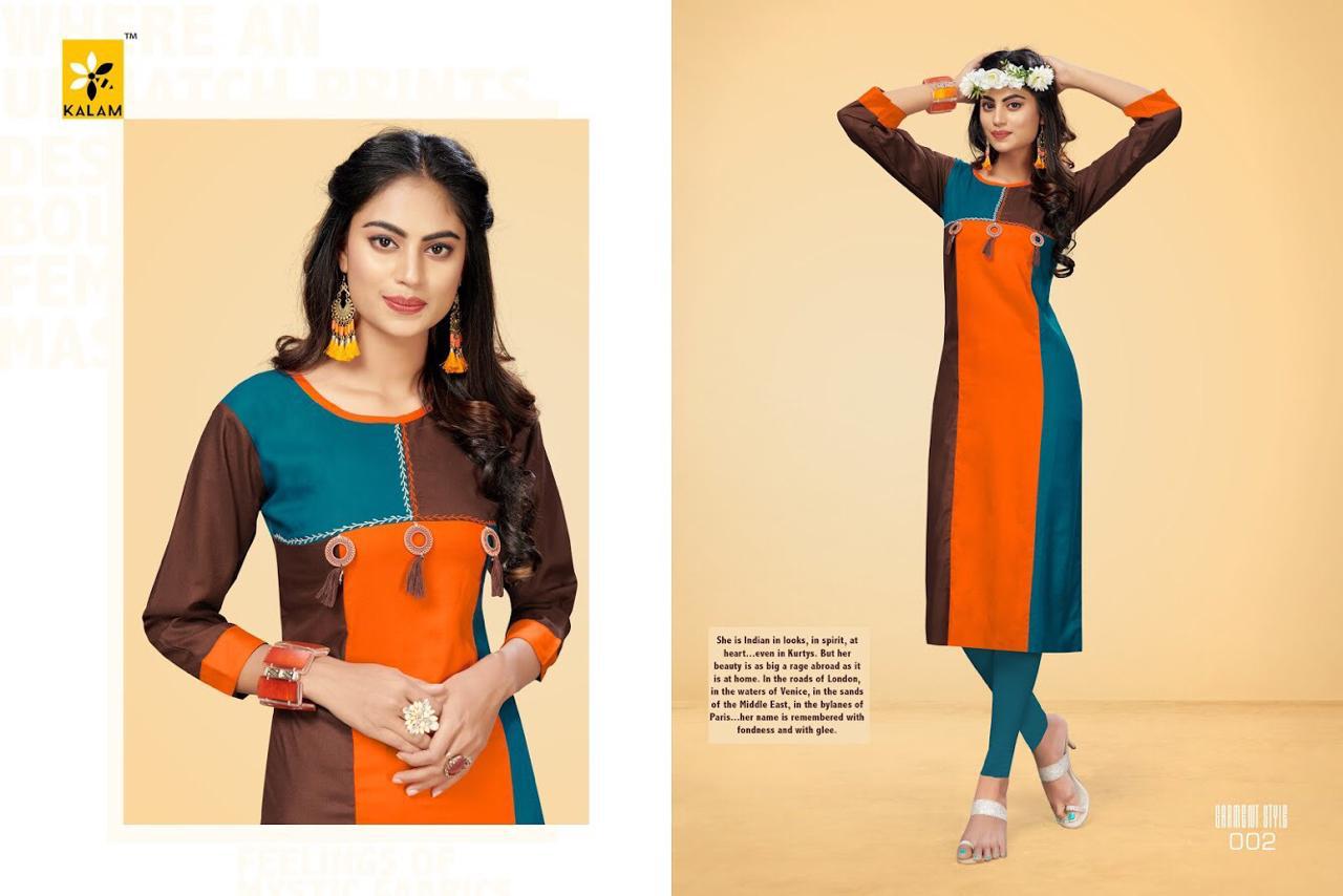 Womens By Kalam 001 To 008 Beautiful Stylish Colorful Fancy Party Wear & Ethnic Wear & Ready To Wear Cotton Rayon Kurtis At Wholesale Price