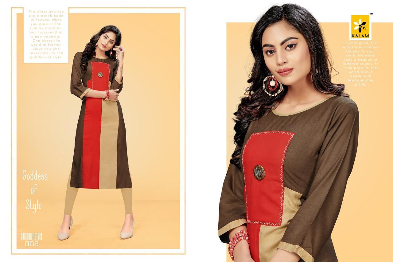 Womens By Kalam 001 To 008 Beautiful Stylish Colorful Fancy Party Wear & Ethnic Wear & Ready To Wear Cotton Rayon Kurtis At Wholesale Price