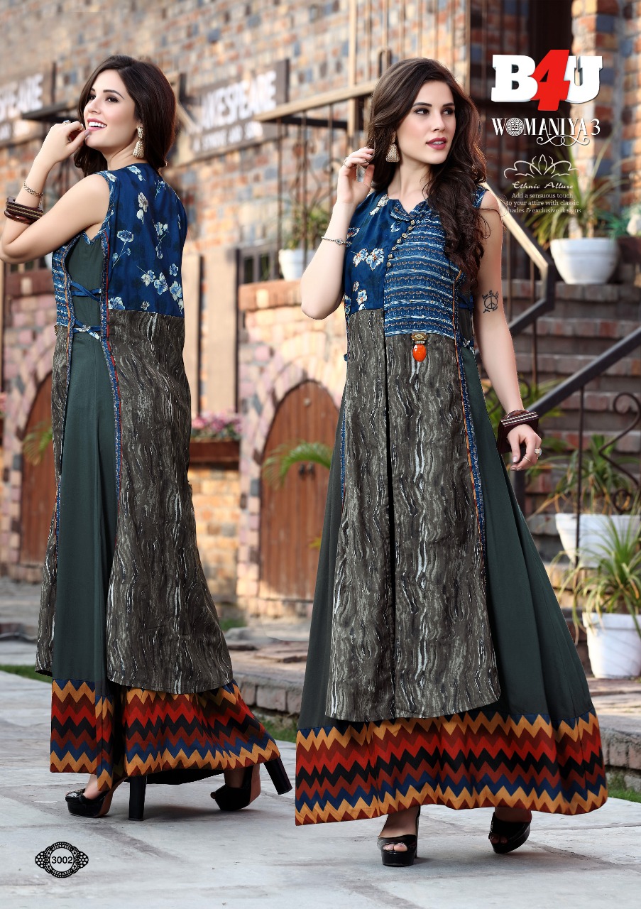 Womaniya Vol-3 By B4u 3001 To 3008 Series Designer Beautiful Stylish Colorful Fancy Ready To Wear & Casual Wear & Ethnic Wear Maslin Digital Printed Kurtis At Wholesale Price